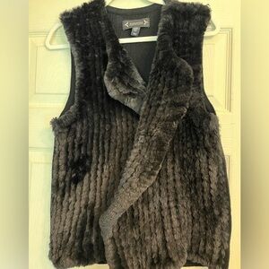 Nanette Lepore Faux Fur Vest sz M mobwife gatsby black party boho winter fall